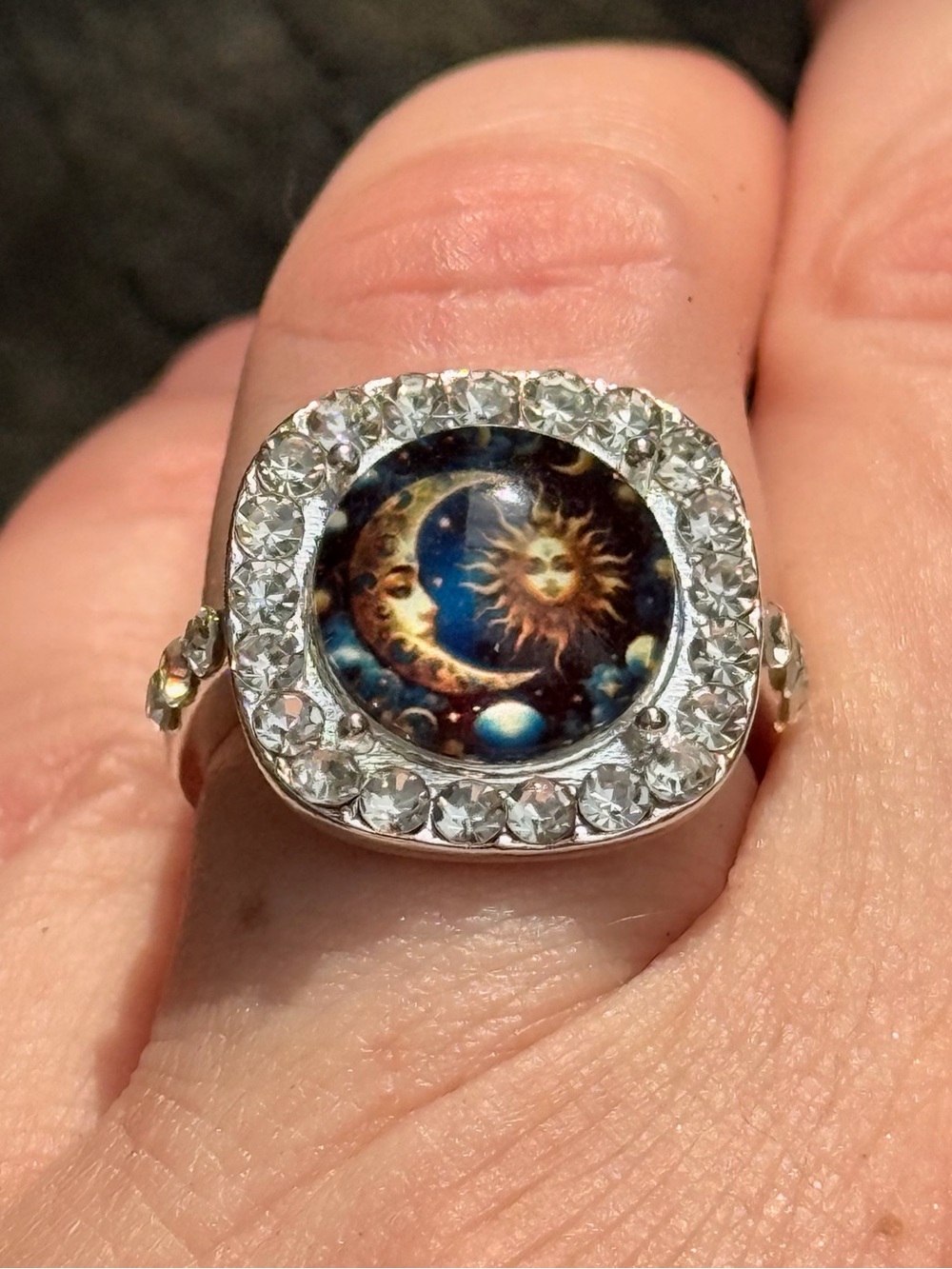 ππ Celestial Moon & Sun CZ Ring Silver-Tone - Picture 9 of 10